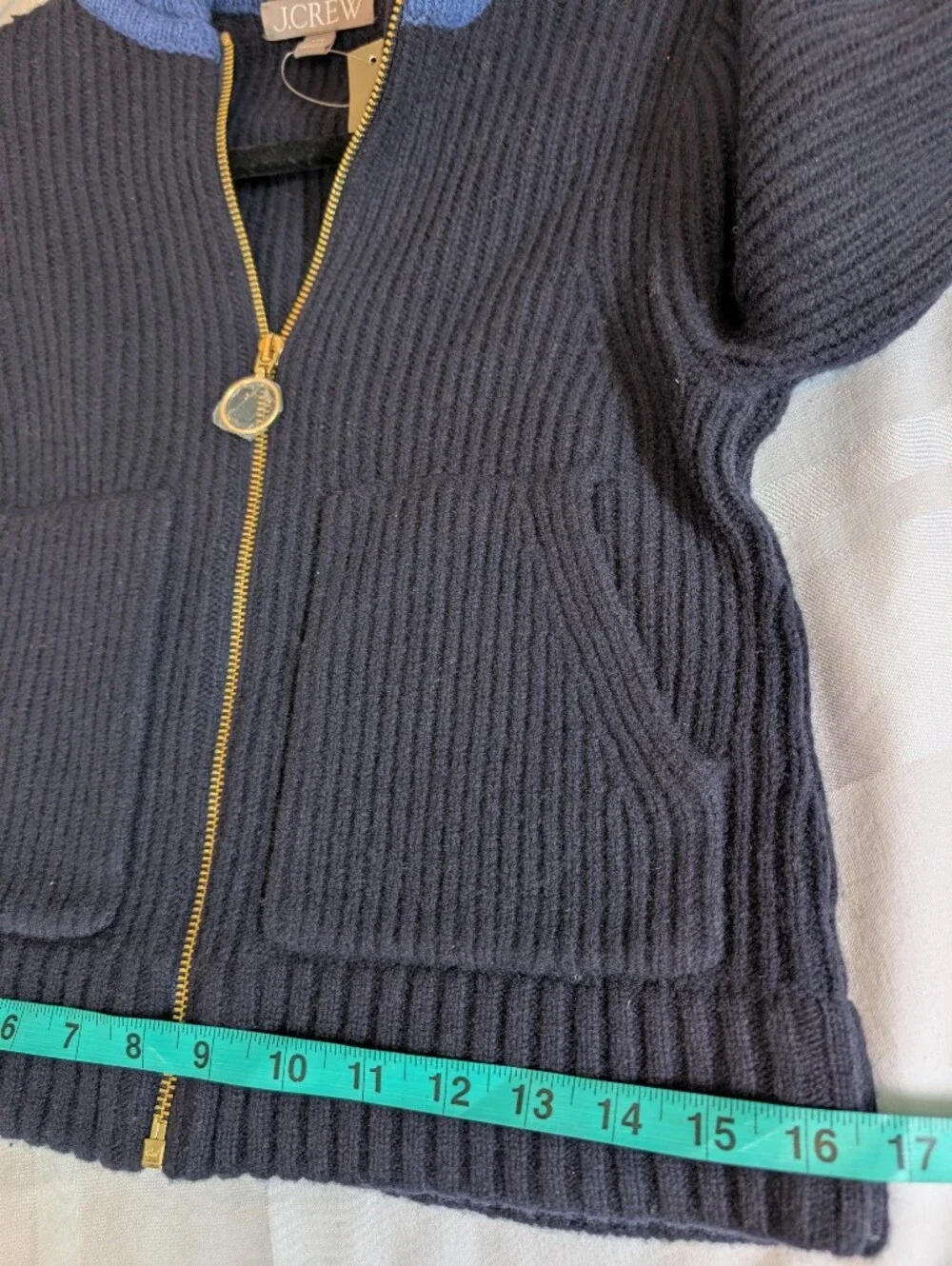 J Crew Colorblock collared full-zip sweater in wool CR149 Size XXS NWT Merino - Picture 12 of 13
